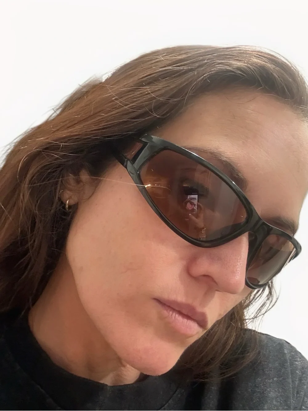 Retro 90s polarized wraparound Black Frame Sunglasses with sheer Brown Lenses